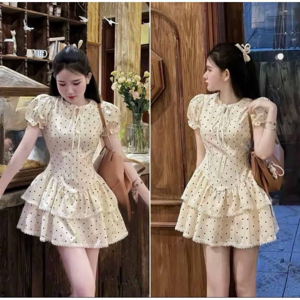 Minzi Shop ชุดเดรสลูกไม้ลายจุดผู้หญิง -TP01