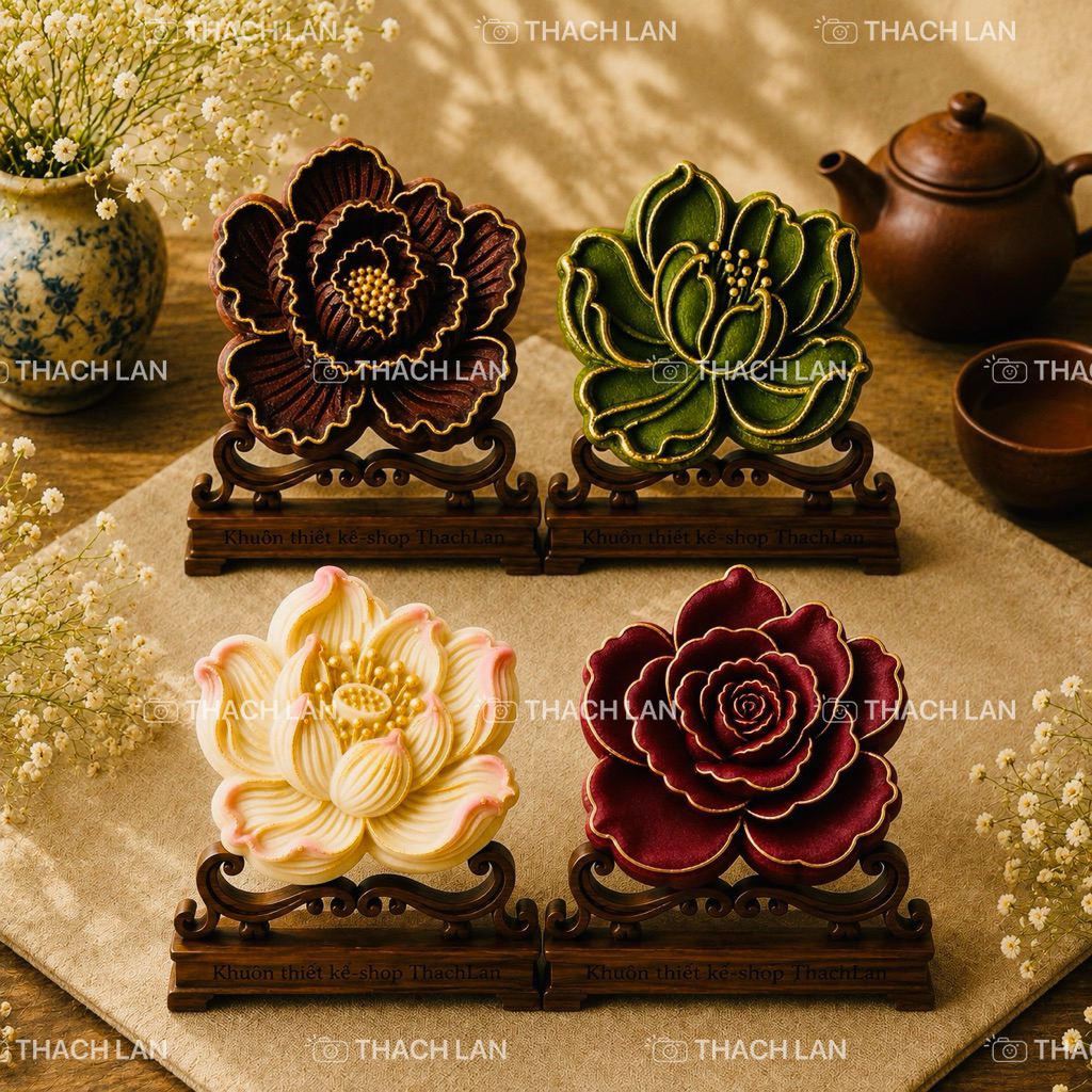 XO FOUR PRECIOUS LOTUS แม่พิมพ์สปริง 1 กด 4 ด้าน (ขนาด 75g, 150g หรือ 200g)