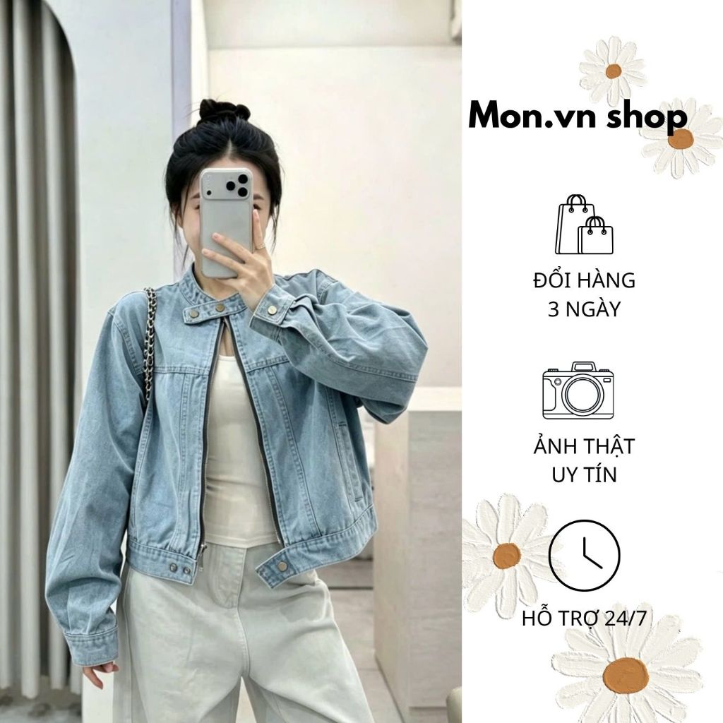 Mon Shop Retro Style สะดวก Washed Denim Zipper Jeans Jacket