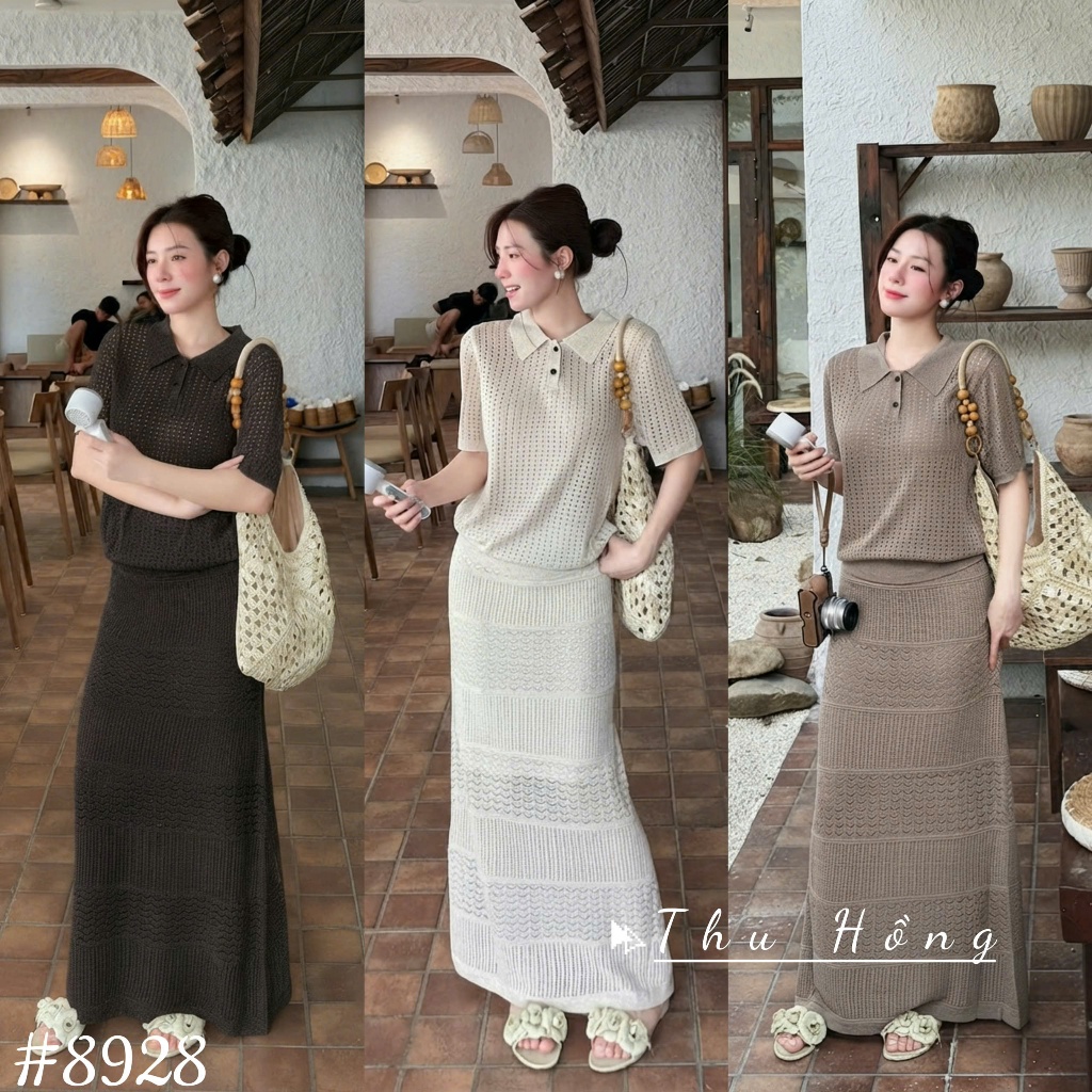 Mtg wool Set คอโปโลรูและกระโปรงยาว 8928 สินค้า QC Th ฟรีไซส์