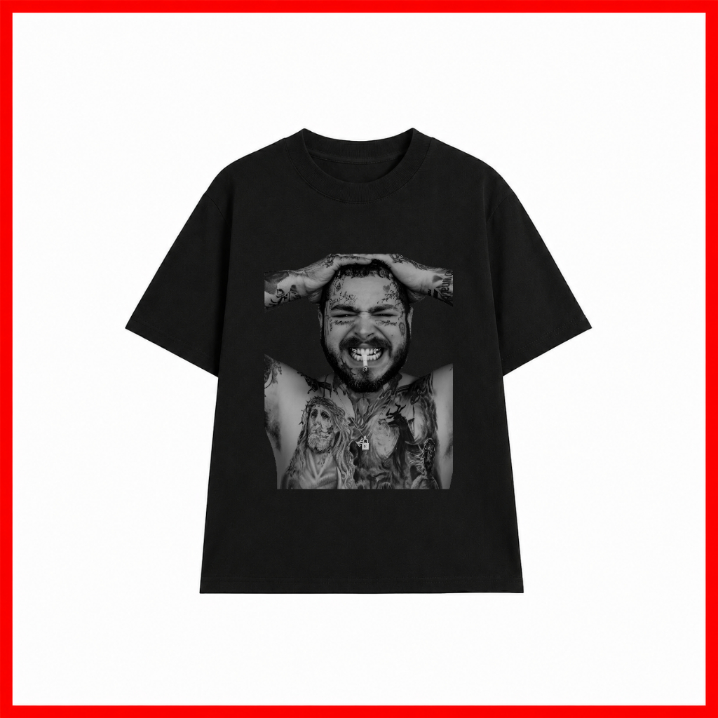 Post Malone PM012 เสื้อยืดผ้าฝ้ายเนื้อนุ่มหลวม Unisex