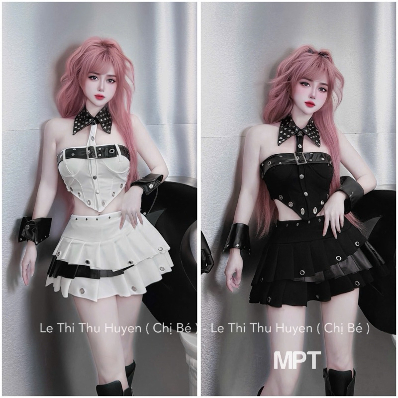 Set บราคอปกกระแทกผสมกระโปรงจีบ MPT