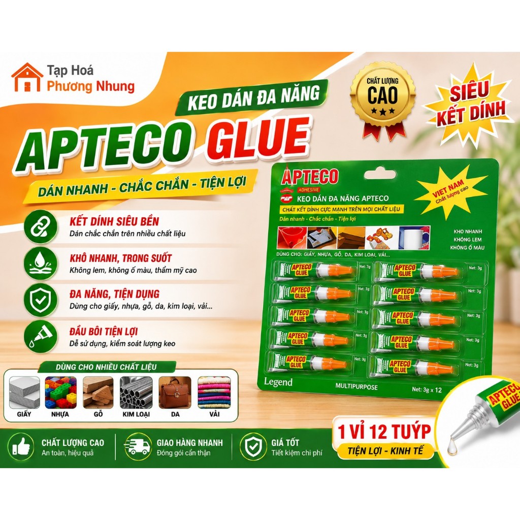 Apteco Glue Multipurpose Glue 3g – Super Glue for Fast Pasting Paper Plastic Wood Leather Metal Fabr