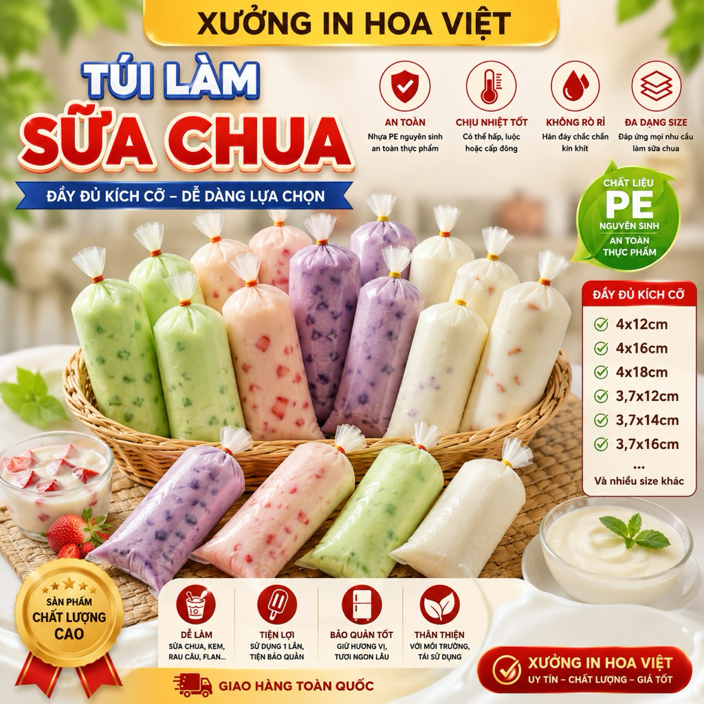 ถุงโยเกิร์ตพลาสติกแบบสั้นและยาวทุกขนาด 1กก. (4x12 4x16 4x18 5x12 6x12ซม. 3.7x12 3.7x16 3.7x18ซม.)