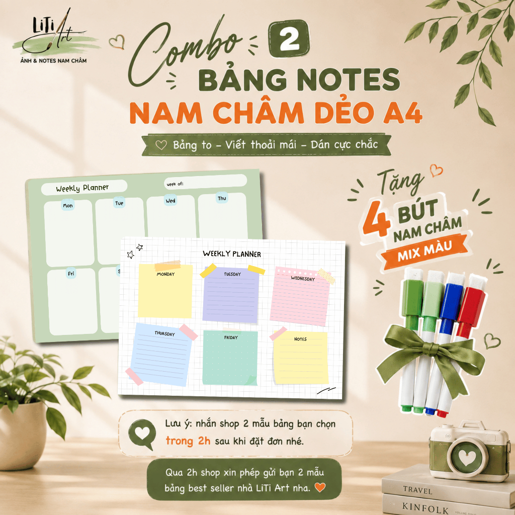 [FREE 2 MAGNETIC PENS] กระดานโน้ตแม่เหล็กตกแต่งตู้เย็น Weekly Planer ขนาด A4