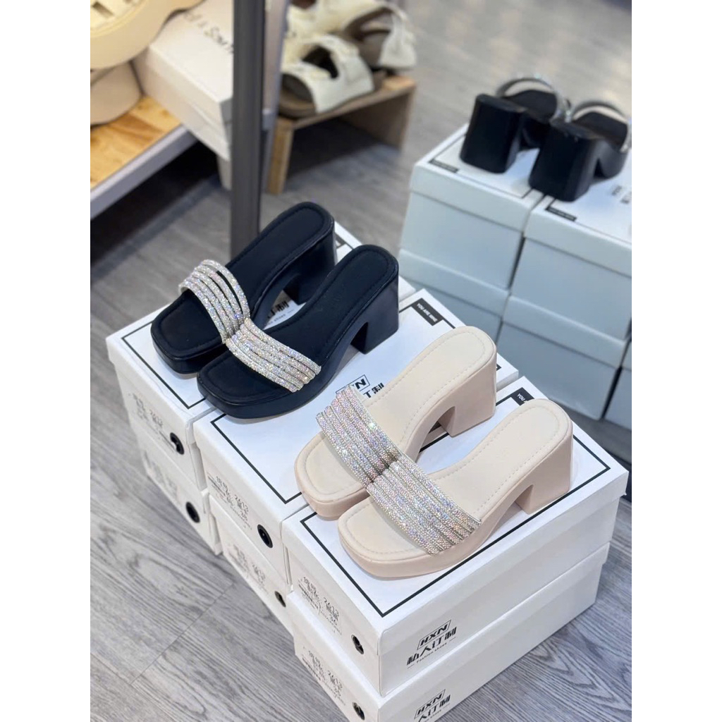 8-INCH HIGH PU HEEL SLIPPERS WITH STONE STRAPS ถึง BRIGHT FET ของคุณ