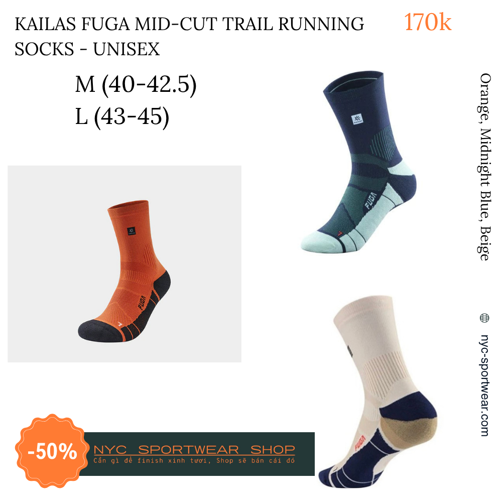 ถุงเท้าวิ่งเทรล Kailas Fuga Mid-cut