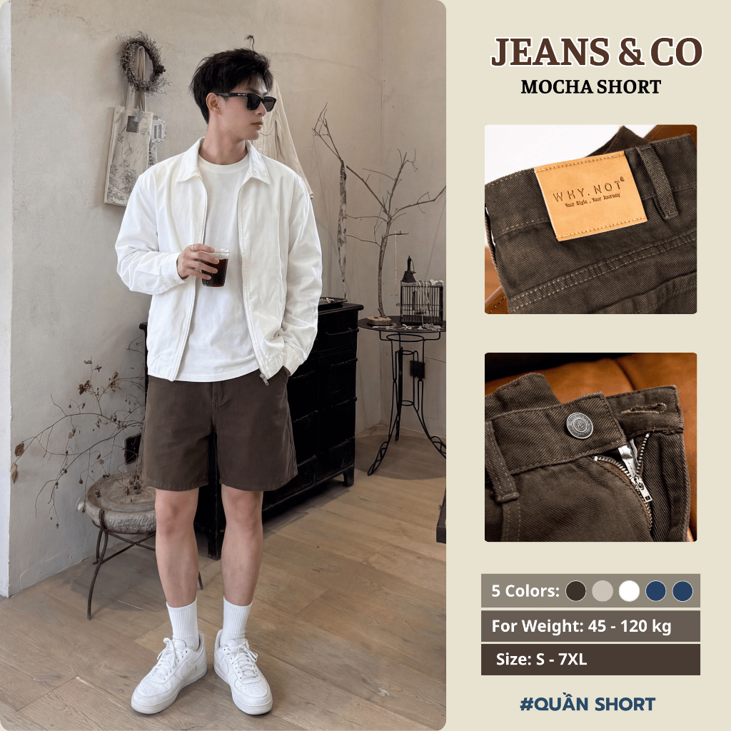 MOCHA SHORT JEANS กางเกงขาสั้นผู้ชาย - JEANS & CO - ทรงเหนือเข่า - กางเกงขาสั้นผู้ชาย BROWN