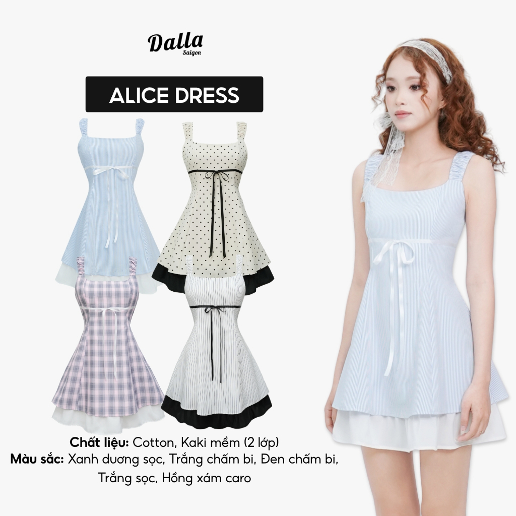DALLA เดรสผูกโบว์ 2 ชั้น (D03) BSL