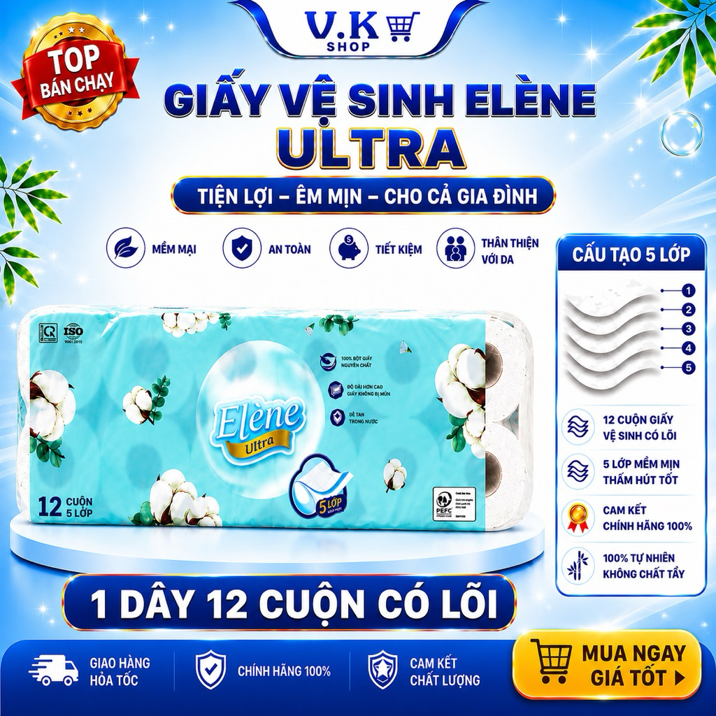 ELENE ULTRA 5-LAYER กระดาษชําระพร้อม CORE