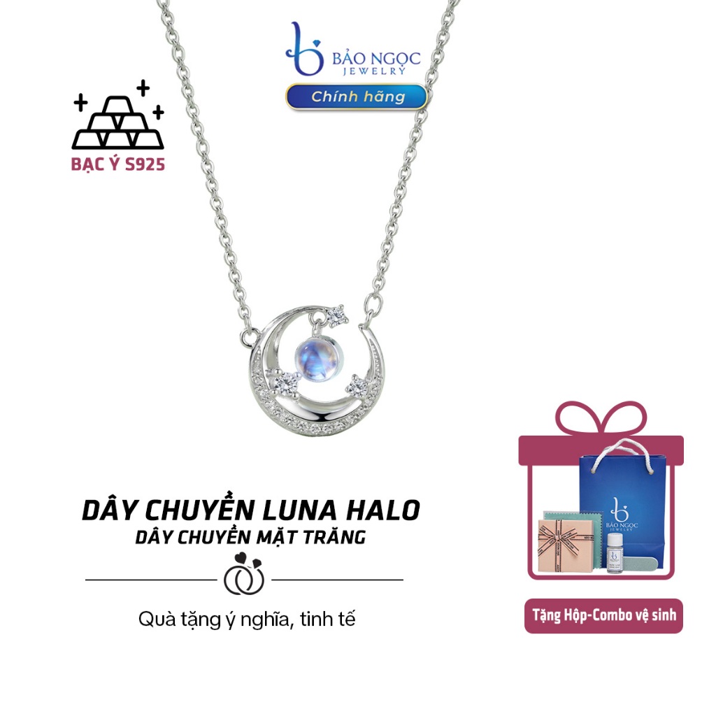 สร้อยคอเงินผู้หญิง s925 Luna Halo สร้อยคอเงินที่ละเอียดอ่อนและละเอียดอ่อนพร้อมมูนสโตน - DB3021