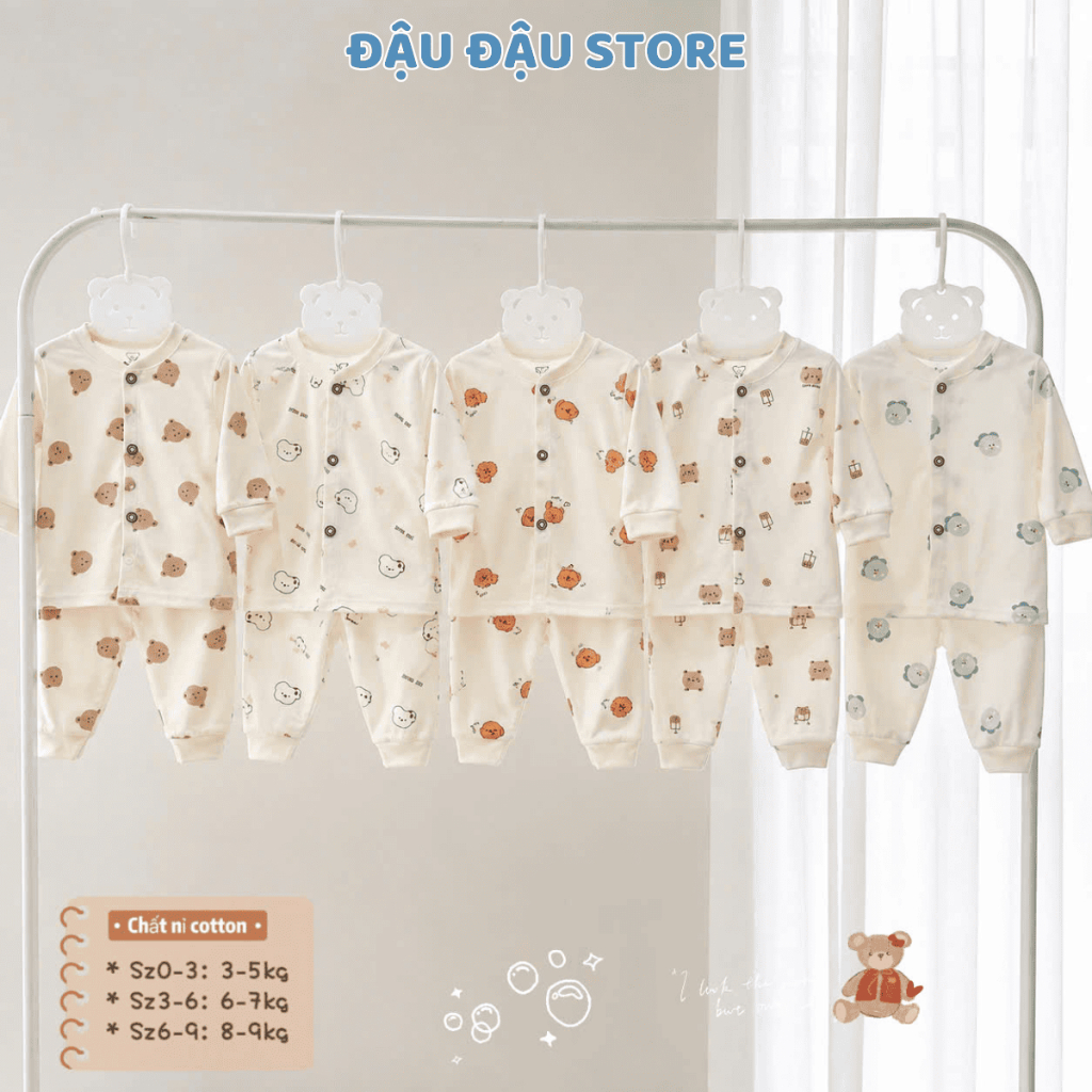 ชุดสักหลาดผ้าฝ้ายแขนยาว 2-3 ชุดสําหรับทารกแรกเกิด 3-9 กก. ปุ่มกลางนุ่มสบาย NC01 Dau Dau Store