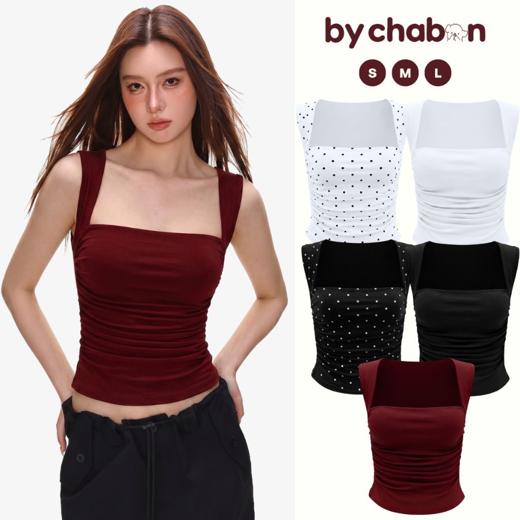 เสื้อยืดไหล่ใต้วงแขนคอเหลี่ยมพร้อมถ้วยเอวบาง By ChaBon CB04