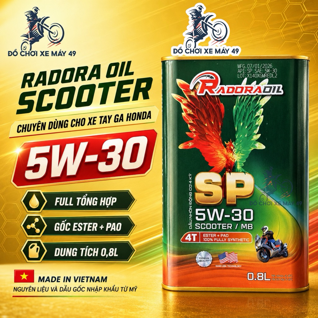 RADORA OIL SP Scooter OIL 5w-30 Ester + Pao สังเคราะห์ 100% 0.8L ผลิตในเวียดนาม >>>