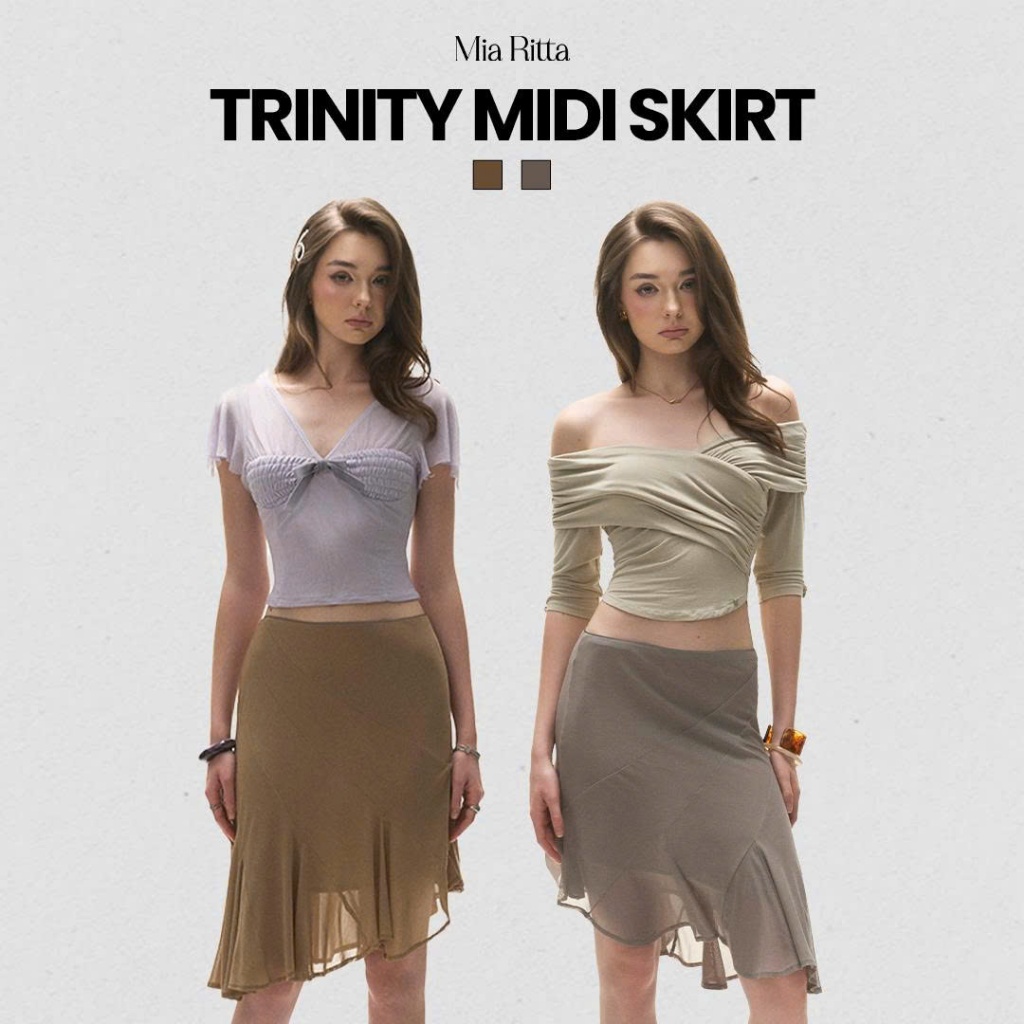 MIA RITTA กระโปรงบานจีบผู้หญิง ตาข่ายผ้าฝ้ายบาน 2 ชั้น กระโปรงยาวถึงเข่า TRINITY MINI SKIRT - B0043
