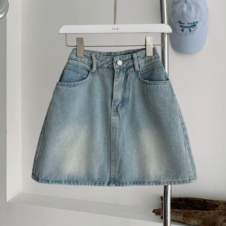 JEAN DRESS - SHORT A-LINE JEAN SKIRT IN SOFT JEAN - JEAN - 3491