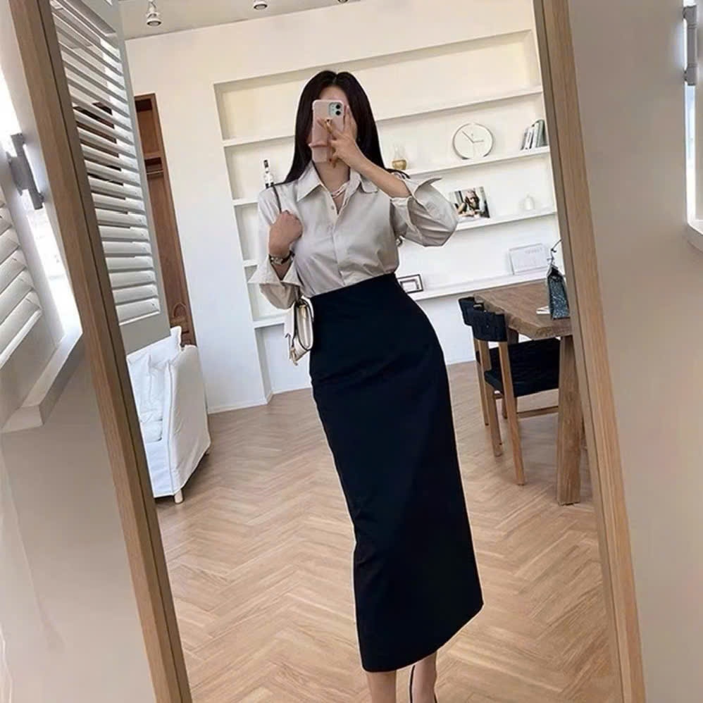 ลูแฟชั่น 80ซม กระโปรงทรงดินสอ ผ่าหลัง 2 ชั้น 2 กระเป๋า สําหรับแฟชั่นสตรี (80.2)