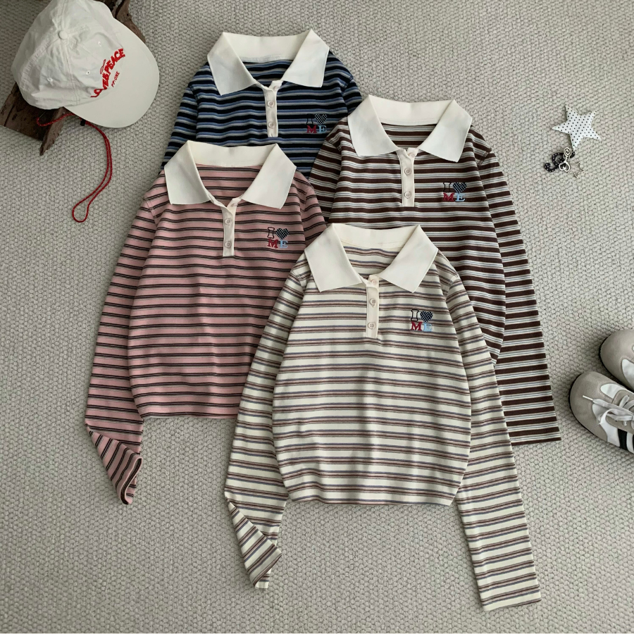 AMI SHIRT - MEDIUM FORM LONG SLEEVE HORIZONTAL STRIPED POLO T-SHIRT - AMI - 101