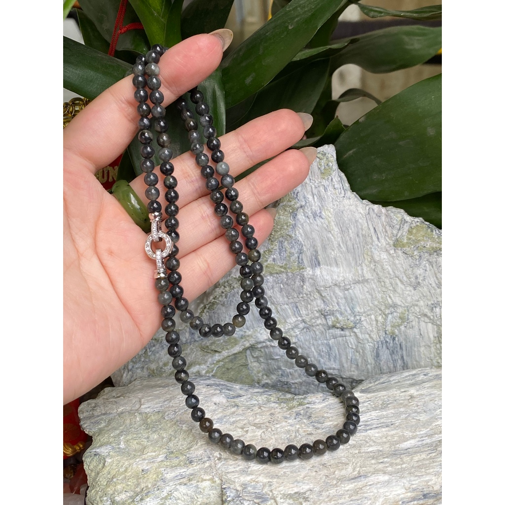 สร้อยคอหยกสี Hoa Dien Lau Lan Tam 4,9mm (สินค้าซินเจียงธรรมชาติไม่ผ่านการบําบัด) - MS 144
