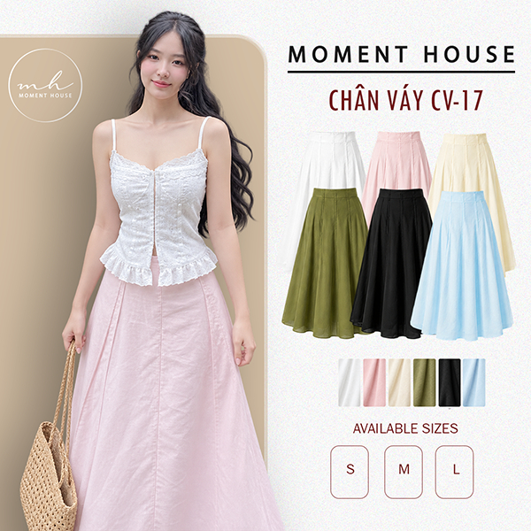 PLYED LINEN SILK SKIRT (CV-17) - เนื้อผ้าชีฟองลินินเข็มขัดปานกลาง มีจีบแบน