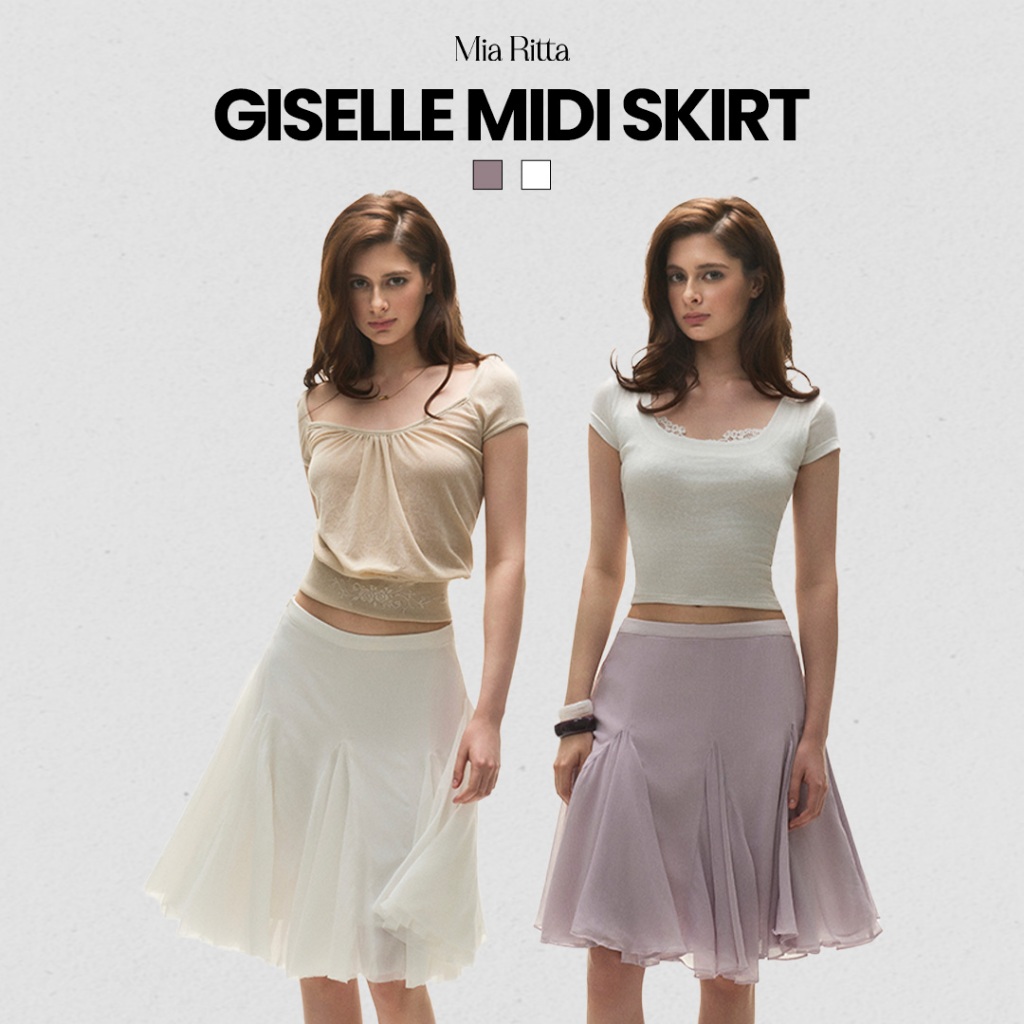 MIA RITTA กระโปรงบานผู้หญิง, คลาสสิก 3 ชั้นผ้าไหมจีบ midi SKIRT GISELLE MIDI SKIRT - B0049