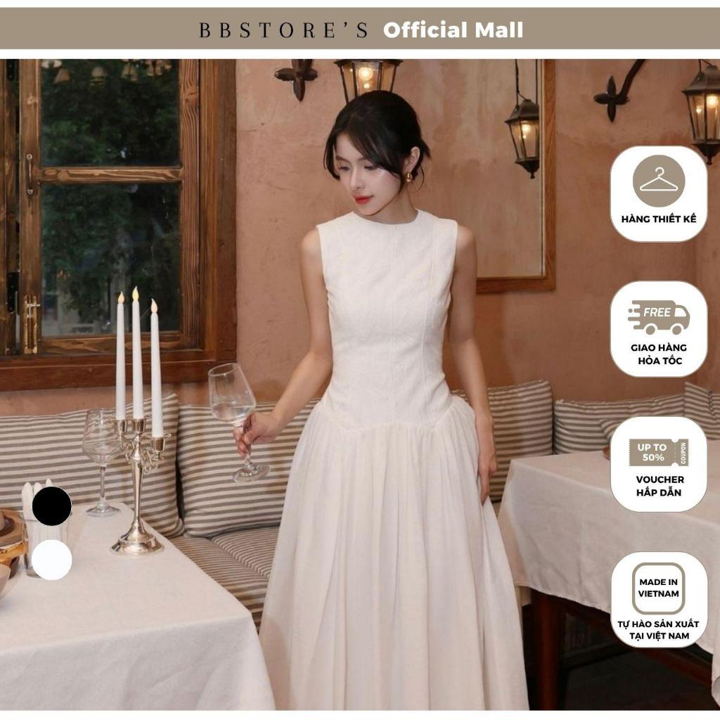 BBSTORES ชุดเดรสปาร์ตี้ผู้หญิงยาวรอบคอรักแร้ลูกไม้โลหะชีฟอง Flared Dress คุณภาพสูงดีไซน์หรูหรา - D4291A