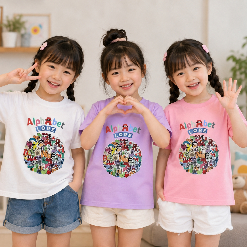 เสื้อยืดสําหรับเด็กชายและเด็กหญิงพิมพ์ลาย ALPHABET LORE น่ารัก วัสดุโพลีคุณภาพสูงที่นุ่มและเท่ NTShi