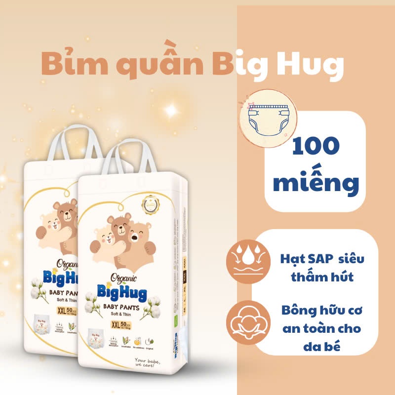 Big Hug Organic Baby Pants ผ้าอ้อมสําหรับทารก – กางเกงผ้าอ้อมนุ่มพิเศษ ซึมซับได้ดี หลายไซส์ ML XL XX