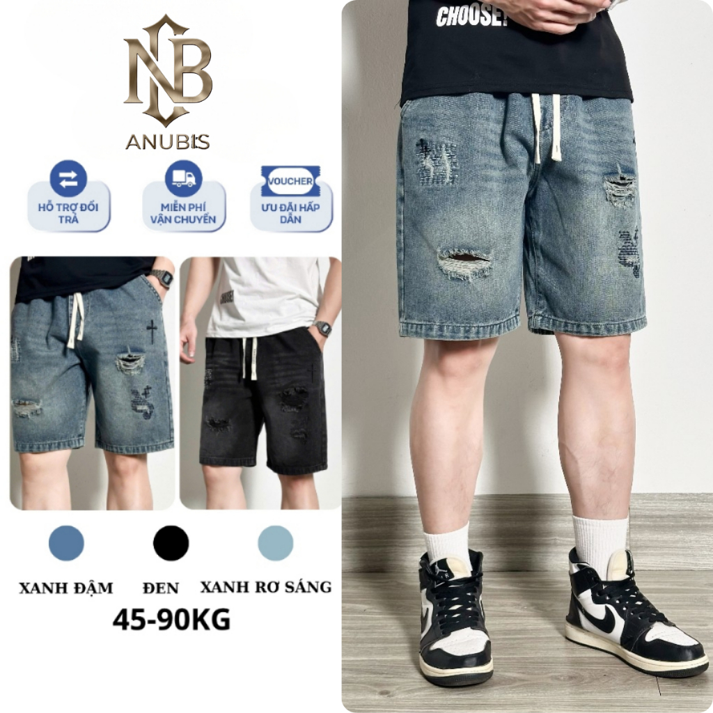 AUBIS MS365 Mens Jean Shorts – Fashion Lightly Ripped ปัก Pocket Jean Shorts