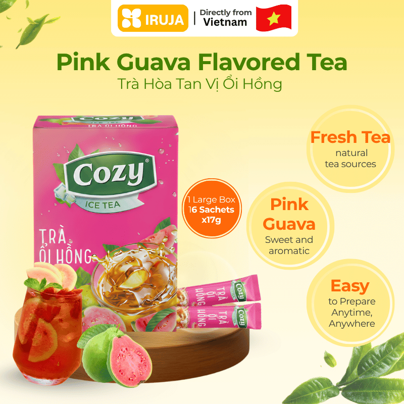 [IRUJA VIETAM] COZY ICE TEA INSTANT TEA PINK GUAVA Flavour 12 PACK X 15G