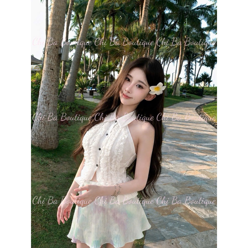 เสื้อชั้นในสตรีคอปก Smi เซตมีระบาย+จีบ cv