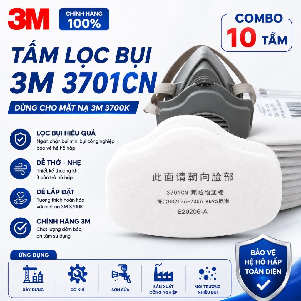 [Combo of 10 แผ่น] แผ่นกรอง 3M 3701CN ของแท้ – แผ่นกรองฝุ่นสําหรับหน้ากาก 3M 3200