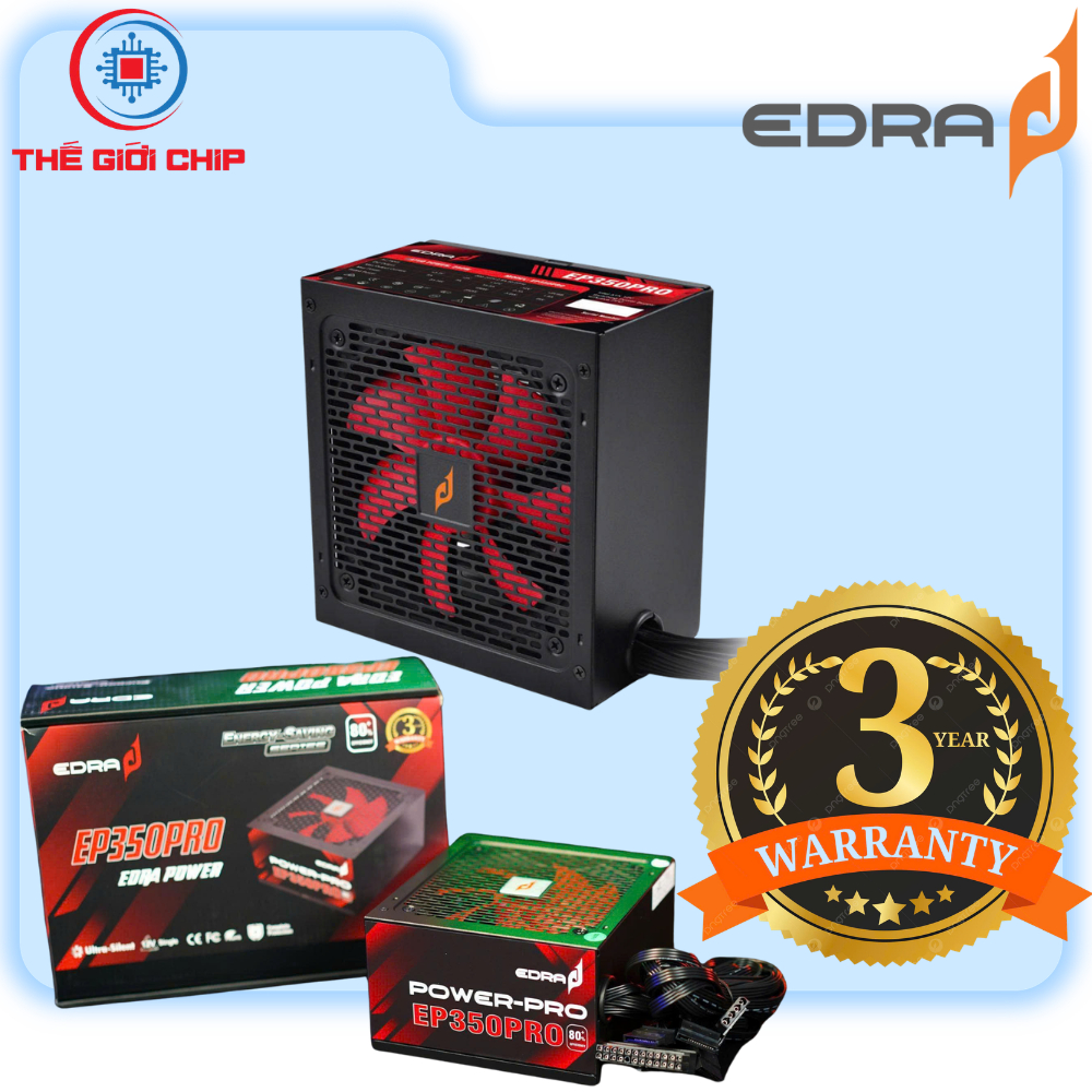 EDRA EP350PRO แหล่งพลังงานคอมพิวเตอร์ (ความจุจริง 250W) 36 เดือนที่ 3/Mien*HCM*HN*DA NANG ผู้ผลิต