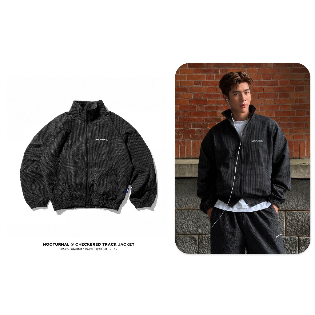 NOCTURNAL Checked Track Jacket 2-Way Zip Unisex แบรนด์ท้องถิ่นสําหรับผู้ชายและผู้หญิง