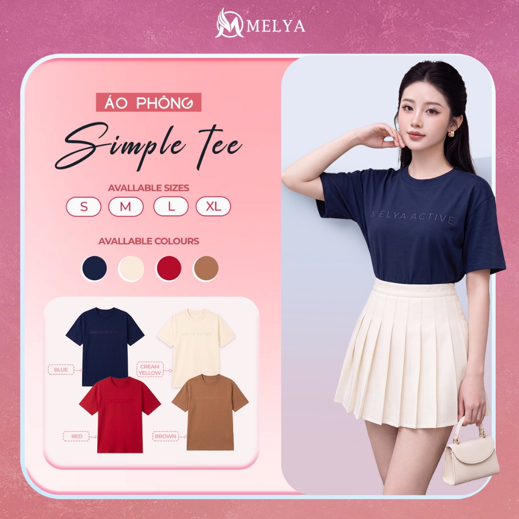 MELYA Simple Tee – 4 สีหรูหรา, สบายพิกัดตรงรูปแบบ 6F3A112K 6F3A113X 6F3A114O 6F3A116N