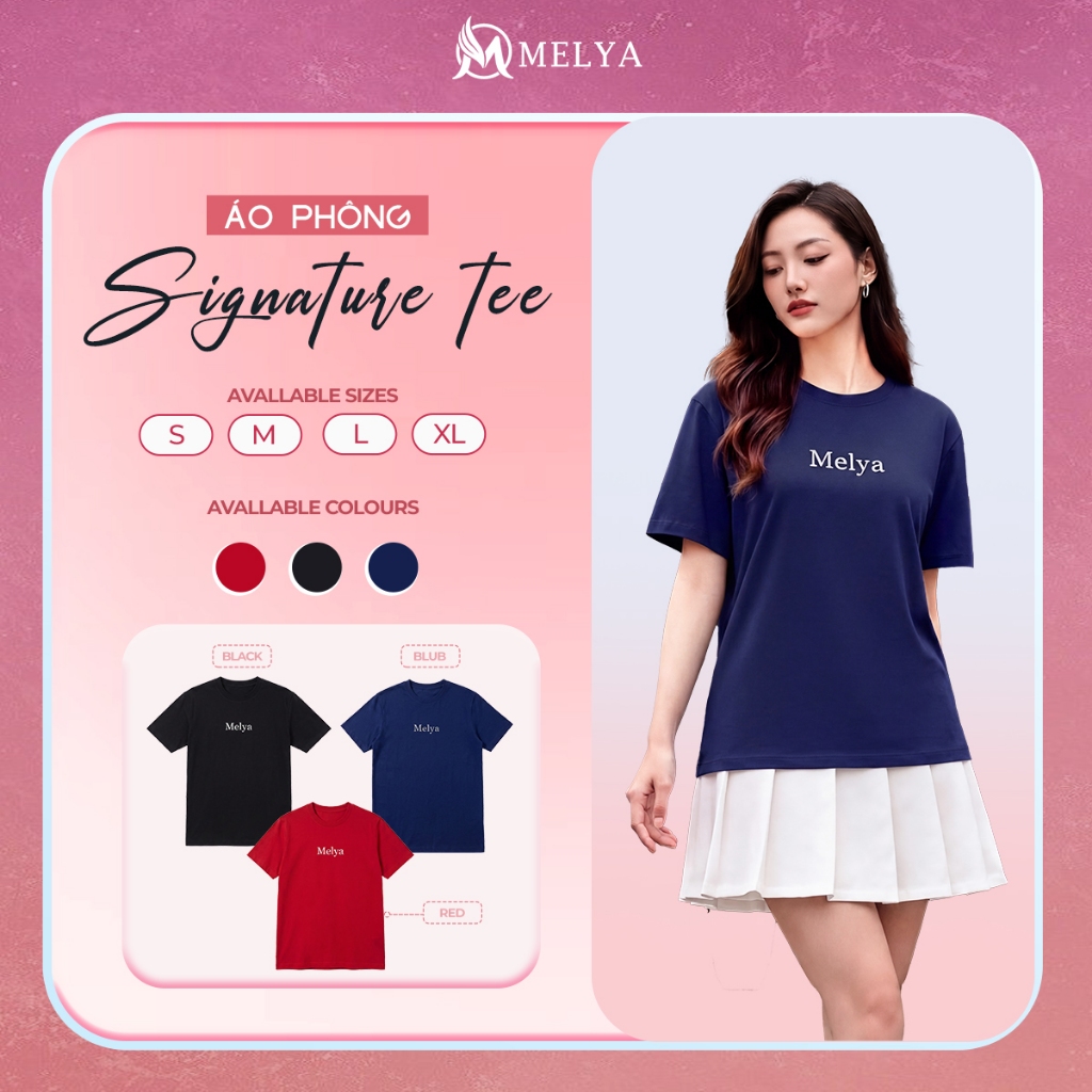 เสื้อยืดลายเซ็น MELYA – โลโก้สไตล์มินิมอล แฟลต หรูหรา ร่วมมือง่าย 6F3A109D 6F3A110X 6F3A111O
