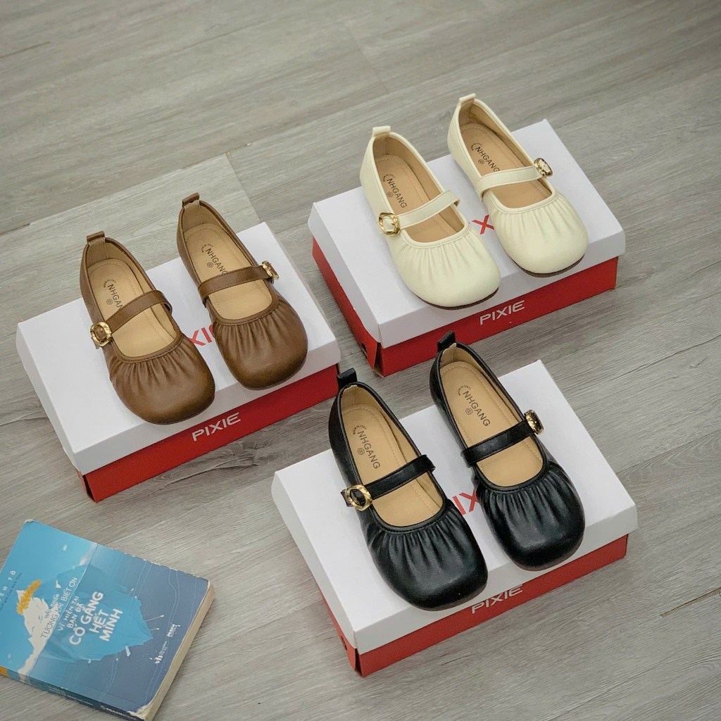 รองเท้าตุ๊กตาพื้นแบนพร้อมสายกลม Frilly Cross K668 QCCC Fullbox