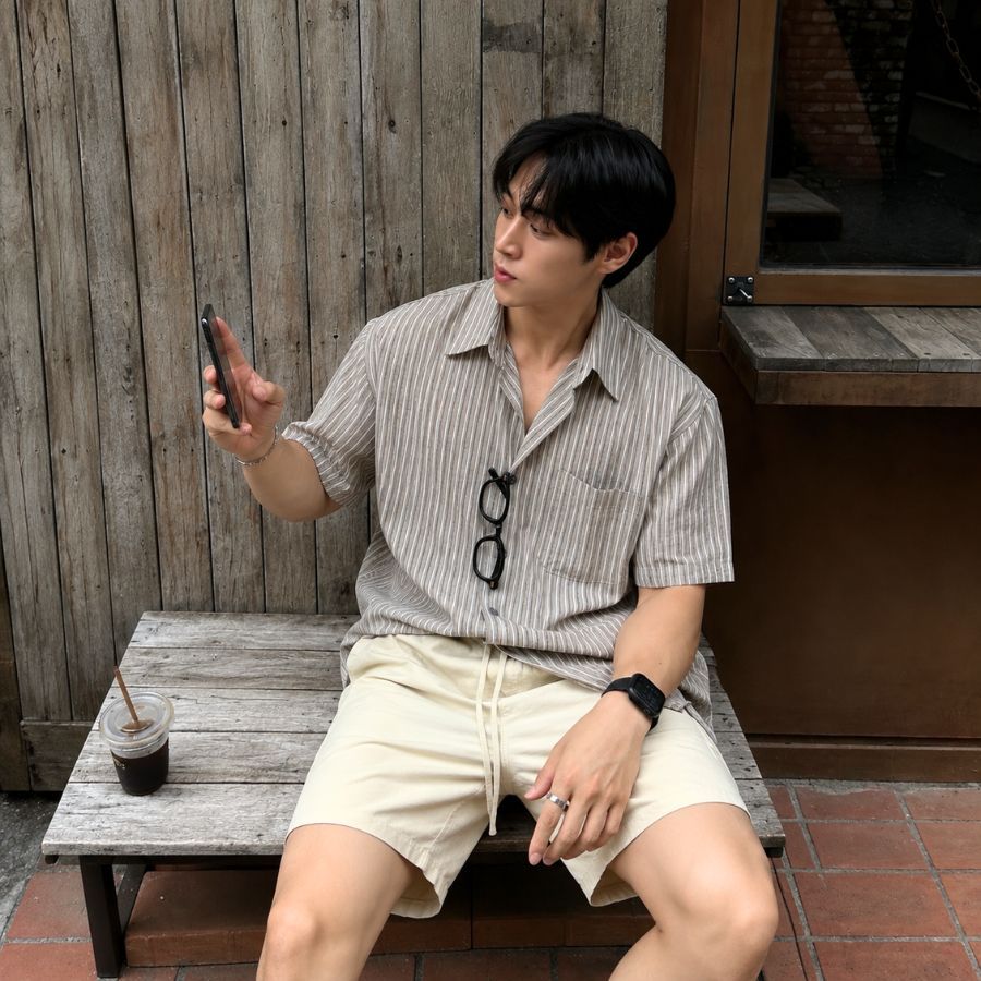 COLOSSUS Linen Mens Clothing Set Pre-Mixed Short Sleeve Shirt Cool Shorts Out to Cafe Travel J79