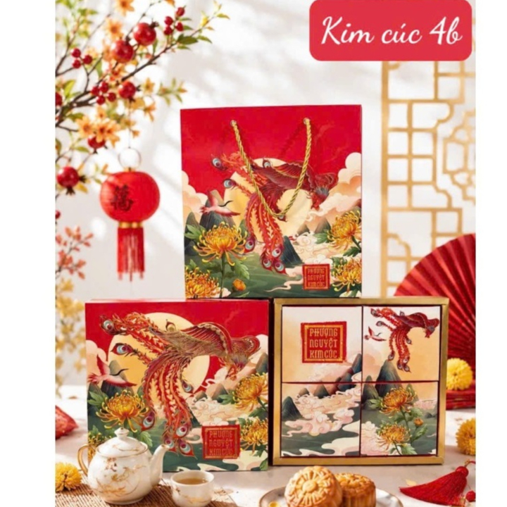 ชุดกล่องกระดาษสะดวก 5 ชิ้นสําหรับเค้กดวงจันทร์ 4 ชิ้น 150g-250g รุ่น 2026 Kim Khu, Kim Ngan, Kim Cuc