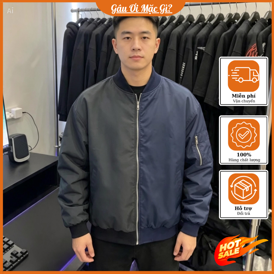 KAKI Bomber Jacket มีซิปปัก DOIR วัสดุฤดูหนาวหนาและอุ่น