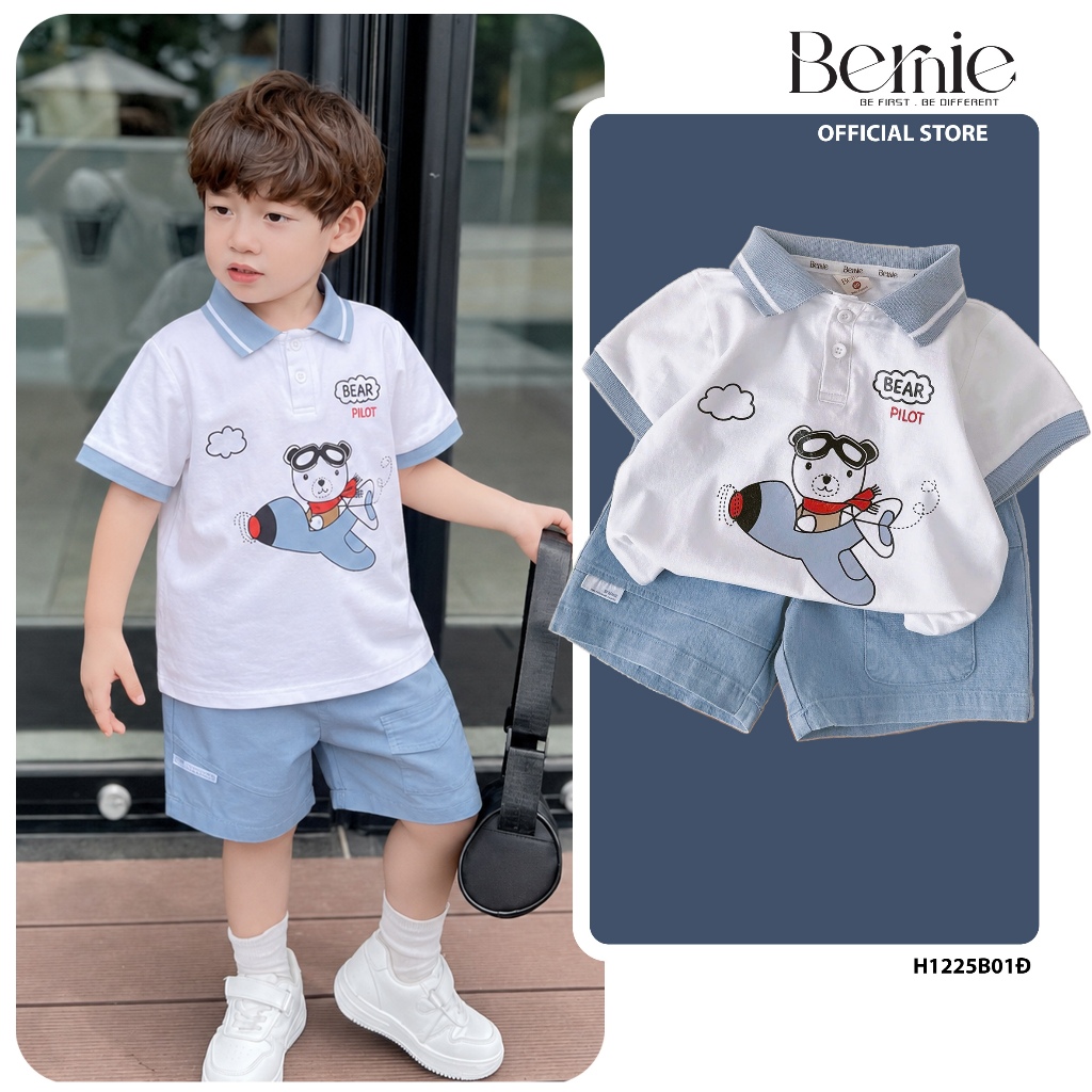 ชุดโปโลแขนสั้นเด็กชาย Lovely Bernie Bear Pilot - ชุดสูทเด็กชายฤดูร้อน 9-24kg - H1225B01D
