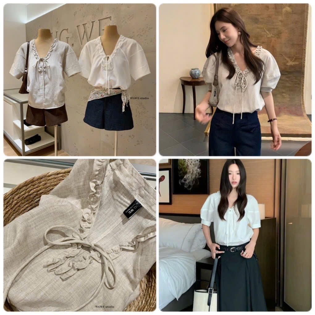 WGWE เสื้อสายแขนพอง W9712 คอปกระบาย 9712