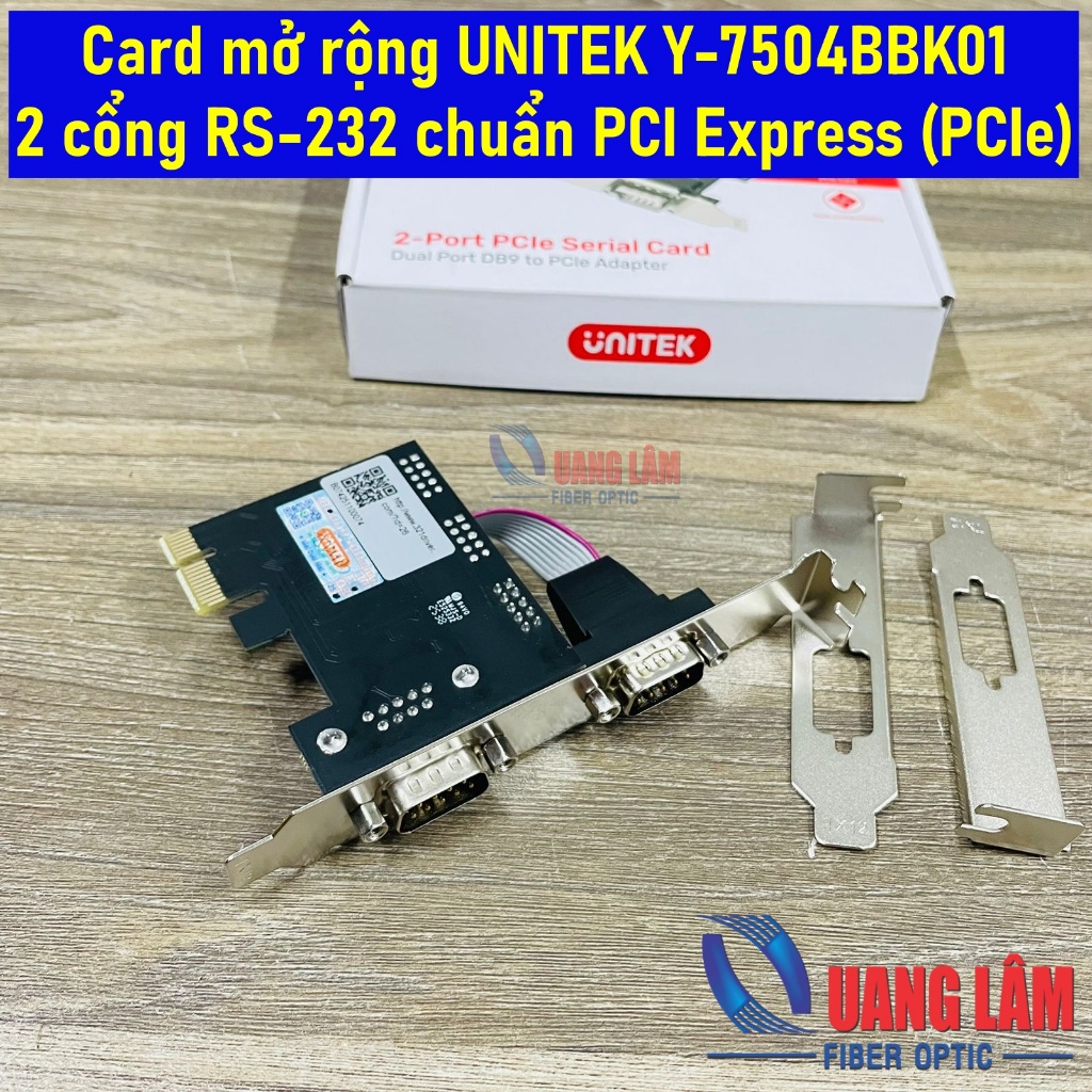 การ์ด PCI-E เป็น 2 พอร์ต RS232 DB9 UNITEK Y-7504BBK01 (Y-7504B) - ขยายพอร์ต COM สําหรับคอมพิวเตอร์, 