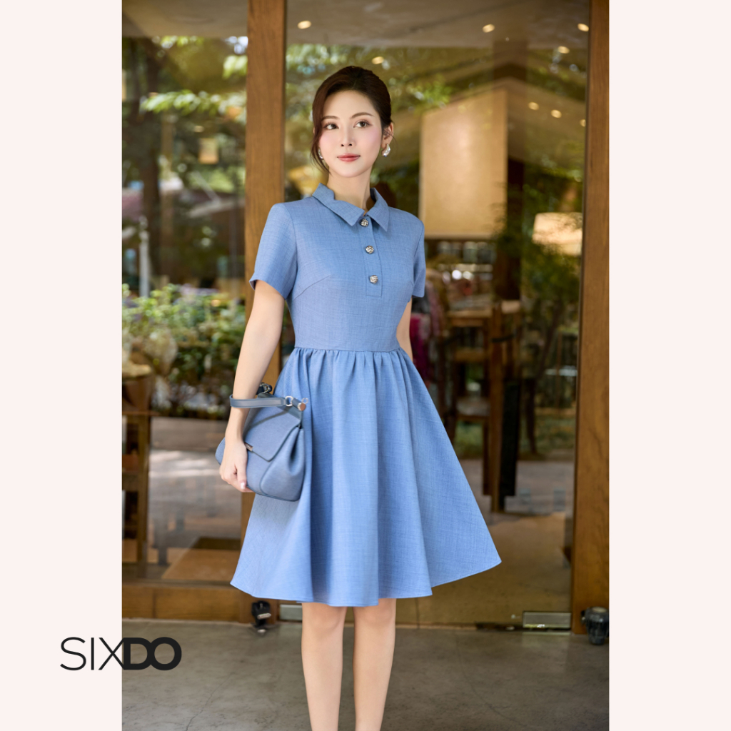 SIXDO Blue-grey Tulle Flared Dress (Blue-grey Tulle Flared Dress)