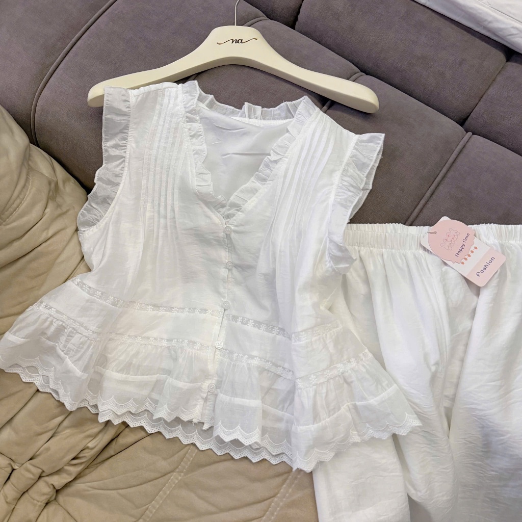 [SQUARE HOUSE] WHITE UNDERWEAR LADYS HOUSE WEAR SET และกางเกงขายาวสําหรับผู้หญิง 45-60KG