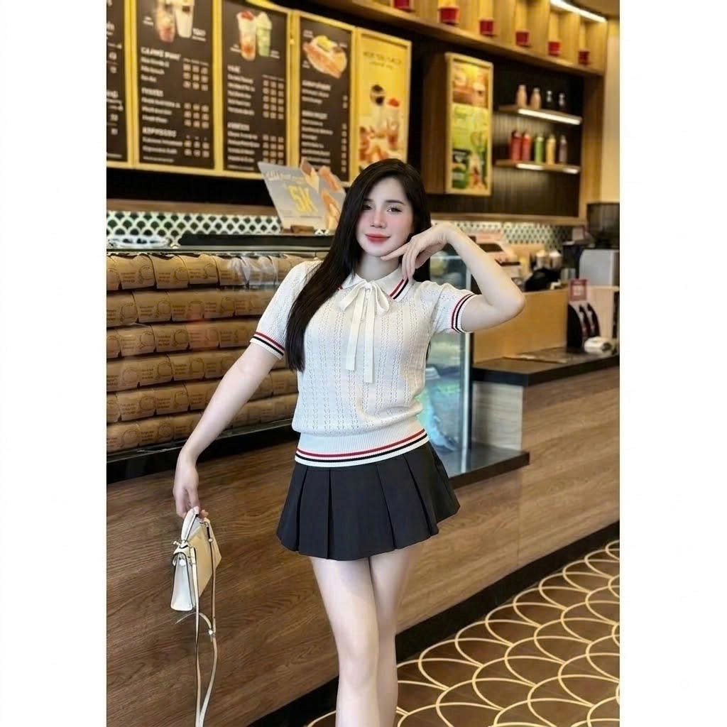 เสื้อโปโลผ้าวูลน้ําหนักเบาสวมใส่ง่ายผูกโบว์ QC Minxu Shop PZ60