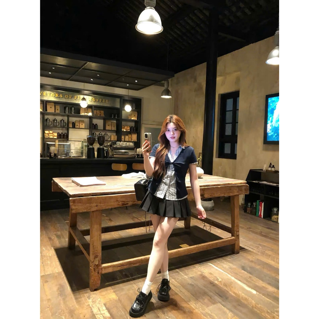 เสื้อเชิ้ตฤดูร้อนแขนสั้น 2-in-1 อกบิดและเสื้อเชิ้ตลายทางไซส์ใหญ่ รหัส AH98H2608