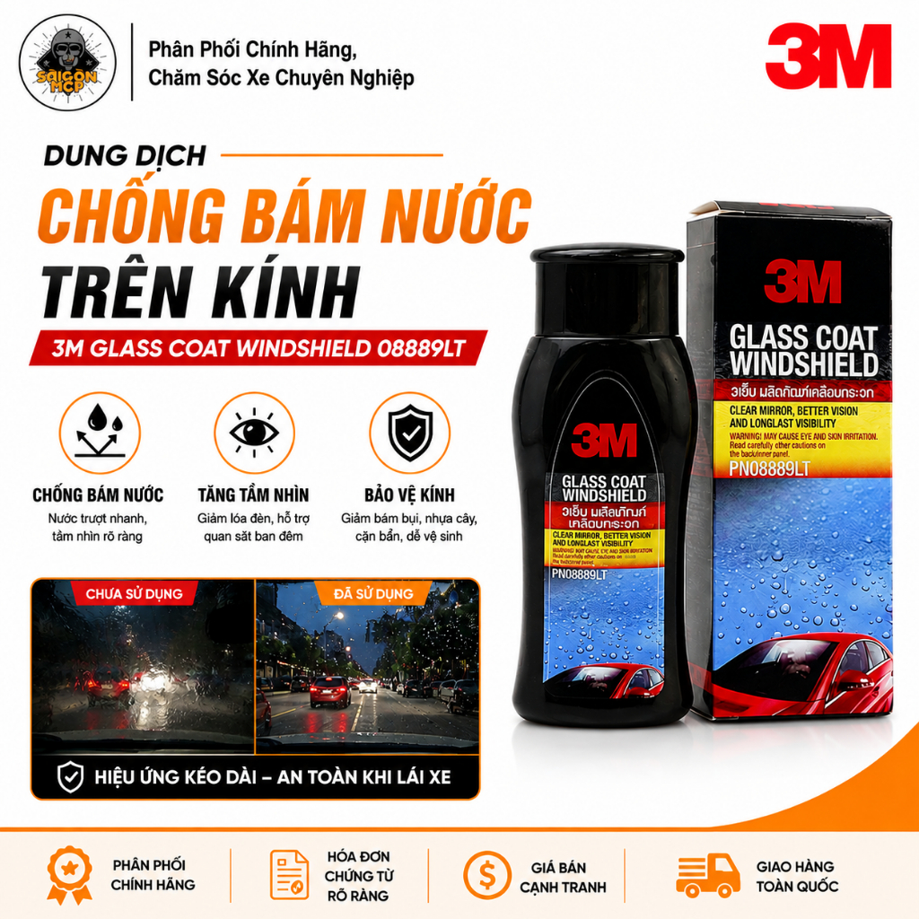 สารละลายเคลือบกระจกกันน้ําของแท้ 3M ฝาครอบกระจก WINDSHIELD 08889LT