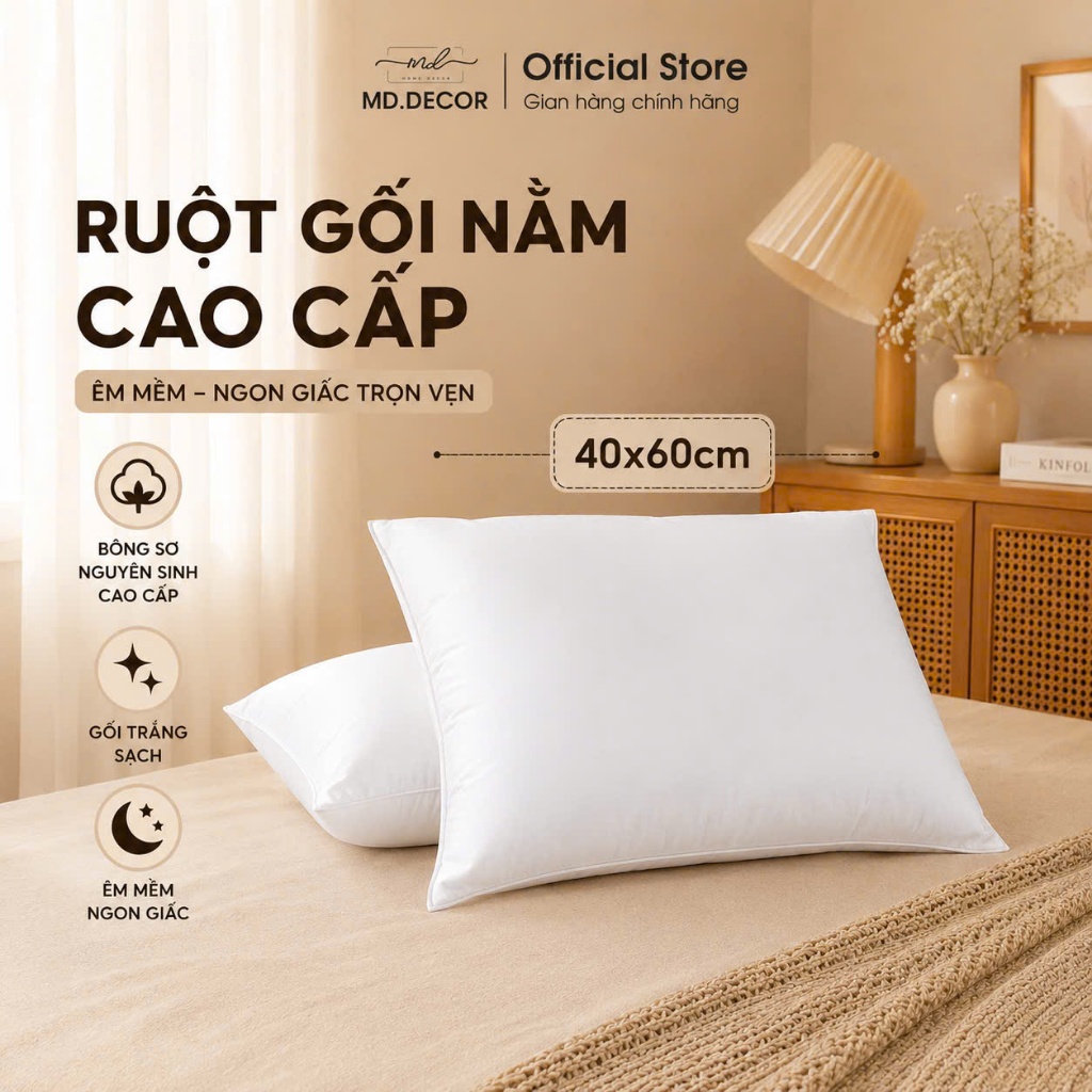 ปลอกหมอนคุณภาพสูง GNNS02 MD.DECOR คอตตอนบริสุทธิ์ ขนาด 40x60cm นุ่มและคุณภาพโรงแรม