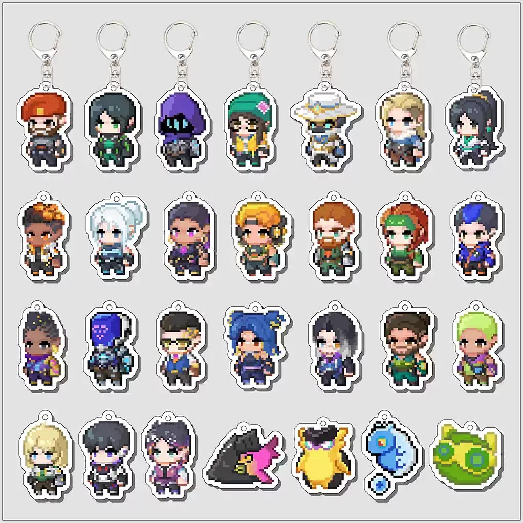 อะคริลิค Valorant Clove/Jett/Sage/Chamber/Neon/Omen พวงกุญแจ, Valorant กระเป๋านักเรียน